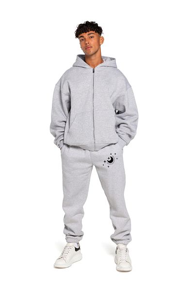 AY MONTANA Men's Compass Printed Hooded Zippered Sweatshirt Top and Bottom Set