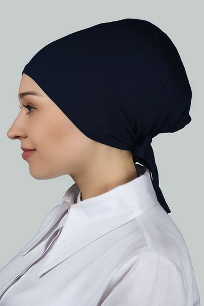 Altobeh Γυναικείο πρακτικό κορδόνι Hijab Χτενισμένο Βαμβακερό Μπλε Navy Blue