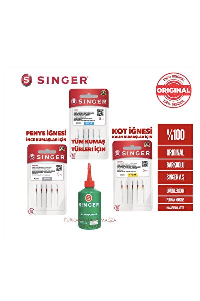 SİNGER Ev Tipi Dikiş Makine İğneleri ve 100 ml Yağ