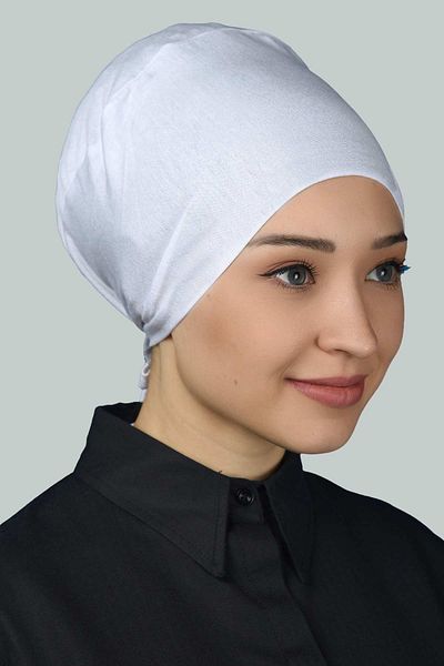Altobeh Γυναικείο πρακτικό χωρίς ραφή κορδόνι Hijab Χτενισμένο βαμβακερό καπέλο λευκό