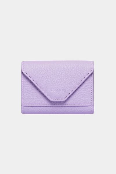 Grande 3639 Genuine Leather Horizontal Paper Money Compartment Magnetic Accordion Card Holder Wallet Flother Lilac