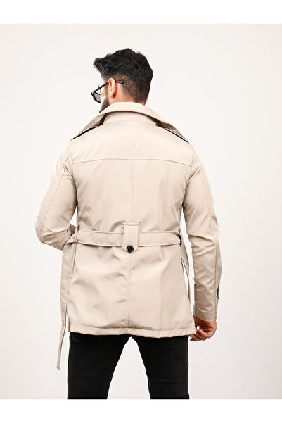 Fearless Erkek Slim Fit Kemer Detaylı Kruvaze Trençkot