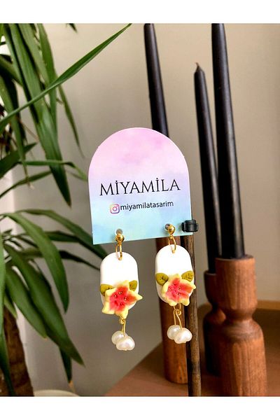TREND Lotus Flower Pearl Dangle Polymer Handmade Earrings