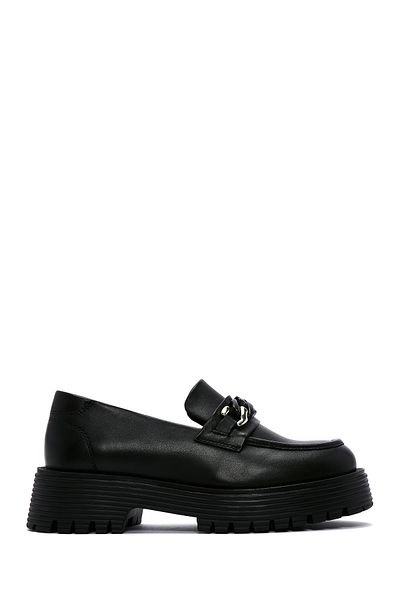 Derimod Women's Leather Buckle Masculine Loafer