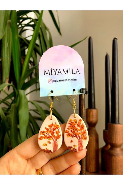 TREND Autumn Spilt Leaves Themed Polymer Handmade Drop Earrings