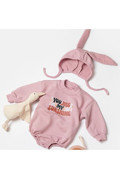 Little Ya Ya Love Unisex Sunshine Printed 3 Thread Ear Hat and Romper Set with Snaps at the Bottom