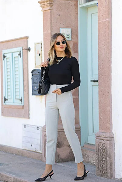 Laluvia Šedé přední látkové kalhoty s vysokým pasem