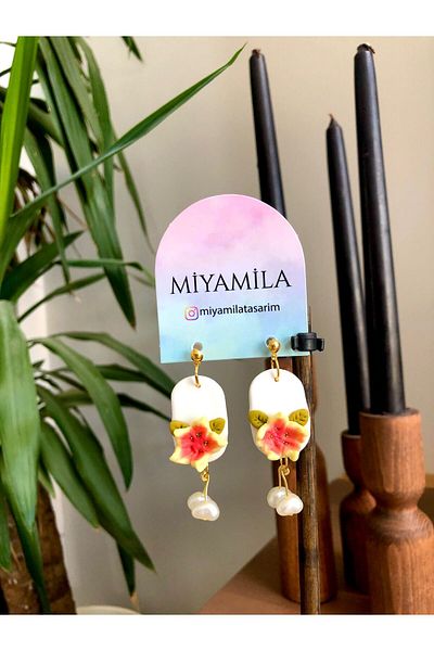 TREND Lotus Flower Pearl Dangle Polymer Handmade Earrings