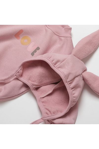 Little Ya Ya Love Unisex Love Printed 3 Thread Ear Hat and Romper Set with Snaps at the Bottom