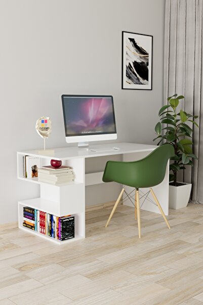 Evdemo Leo Kitaplıklı Çalışma Masası Beyaz