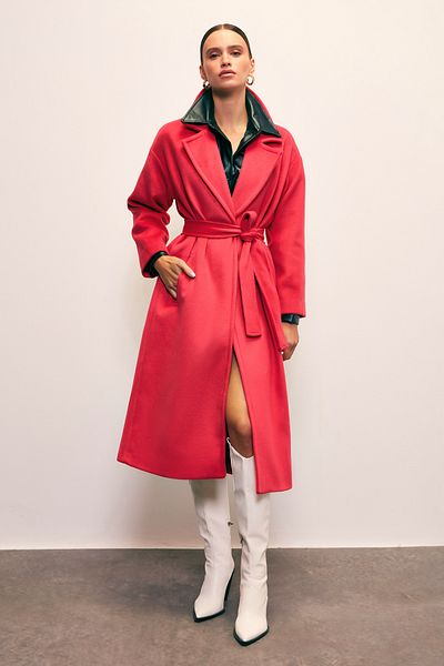 Sateen Belted Shabby Coat - Fuchsia