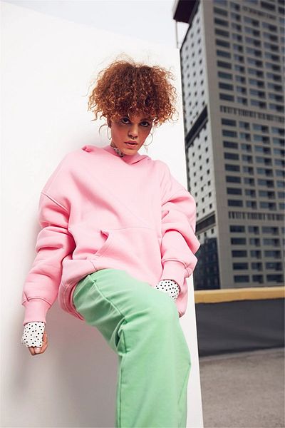 Jooy Company Φούτερ με κουκούλα με 3 νήματα ροζ Unisex Oversize Basic