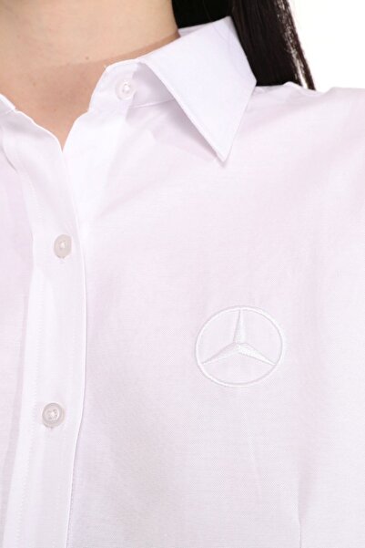 Uniprom Cămașă de damă cu mânecă lungă cu logo Mercedes, albă, cu croiala normală