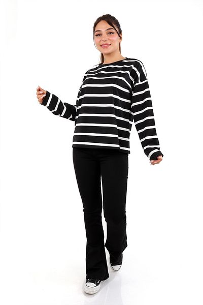 DİVİSTA Tricou cu mânecă lungă cu dungi pentru femei