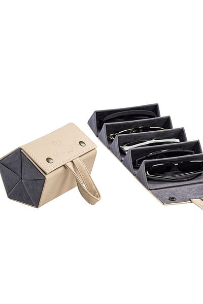 Look Rich Handmade Leather 5-Piece Glasses Carrying and Storage Bag - Mink