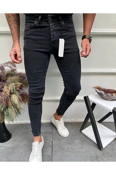 MODA FINE Men's Smoked Jean Italian Cut Denim Skinny Jeans Trousers