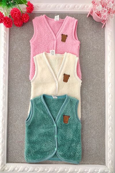 dubi baby Baby Girl 3-Piece Baby Plush Vest with Honey Star Front Snaps Teddy Bear Emblem and Welsoft