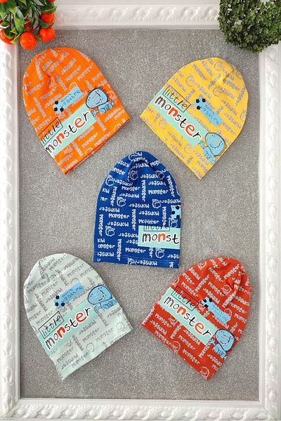 dubi baby baby boy little monster written mixed patterns cotton long 5 pcs baby beret hat set