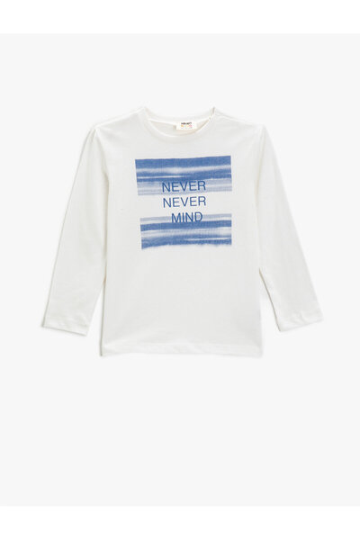 Koton Μακρυμάνικο μπλουζάκι με στάμπα από βαμβακερή λαιμόκοψη