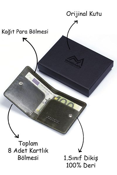 TESBİHCİBABA Mandarin| Army Green Tokyo Men's Leather Wallet, Card Holder