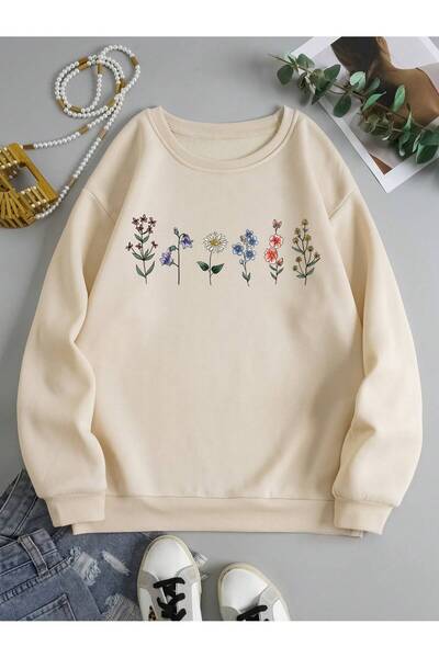 nrage Bluză cu model floral, căptușită termic, bej
