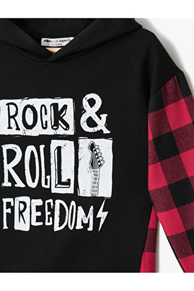 Koton Slogan Kostkovaná mikina s kapucí Bavlna