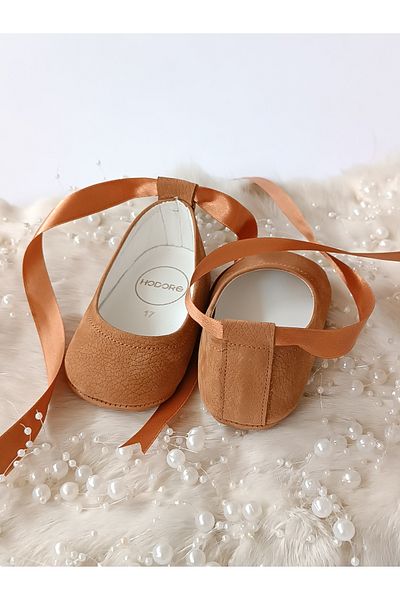 Hodore Fiore Tan Nubuck Genuine Leather Baby Ballerina Loafer