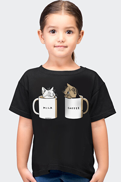 ROCKANDROLL Tricou pentru fetiță cu mânecă scurtă, negru, uni lăptoasă