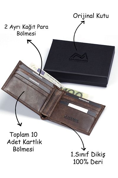 TESBİHCİBABA Mandarin| Full Grain Crazy Berlin Men's Leather Wallet, Card Holder
