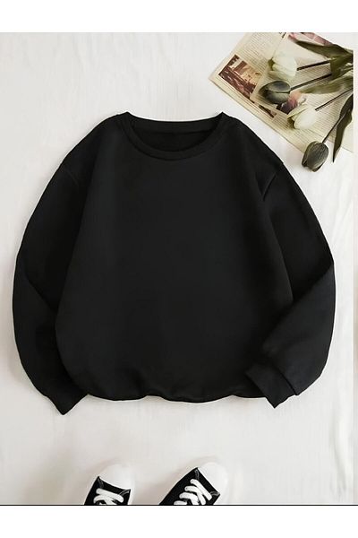 Jooy Company Hanorac de bază negru cu 3 fire, cu decolteu rotund, neimprimat