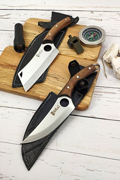 SürLaz İsme Özel 2 Parça Kamp Seti Outdoor Bıçak Takım Deri Kılıf
