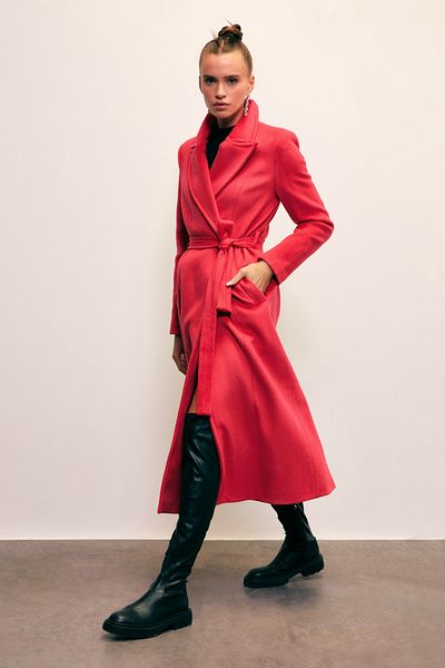 Sateen Belted Long Coat - Fuchia