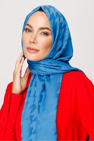 Mooncorn Şal Jacquard mătăsos cu model picior de găin albastru