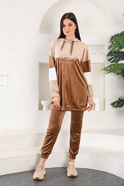 WestBound Γαλλικό βελούδινο βελούδινο γυναικείο σετ αθλητικής φόρμας - Καφέ Χρώμα