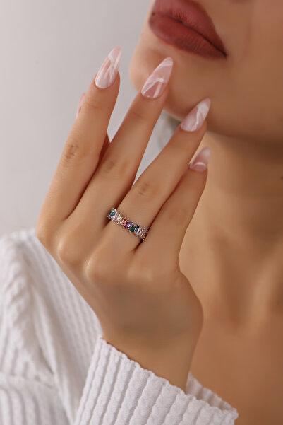 Lia Berto Renkli Baget Taşlı 925 Ayar Gümüş Yüzük