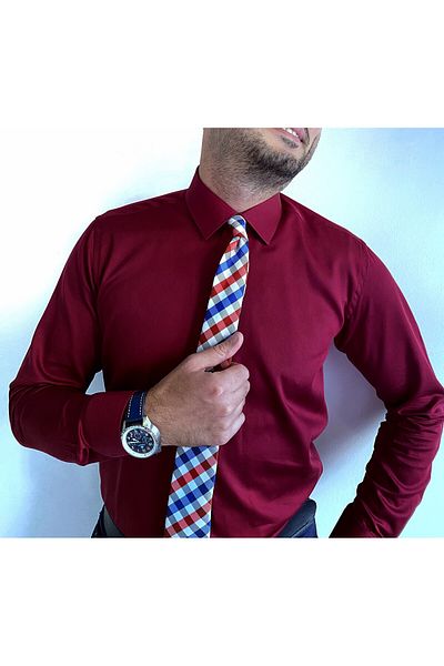 Chamis SlimFit Cherry Rotten Voile Satin Classic Collar Shirt