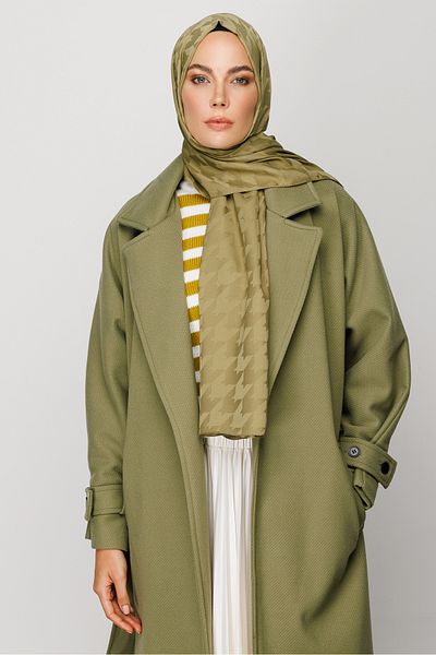 Mooncorn Soft Green Houndstooth Pattern Silky Jacquard Shawl