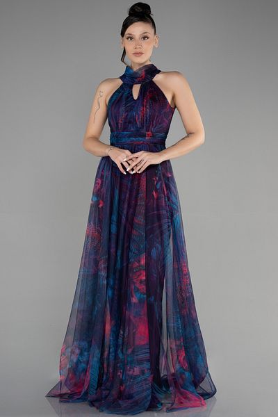 Abiyefon Oil Green Long Floral Evening Dress ABU674