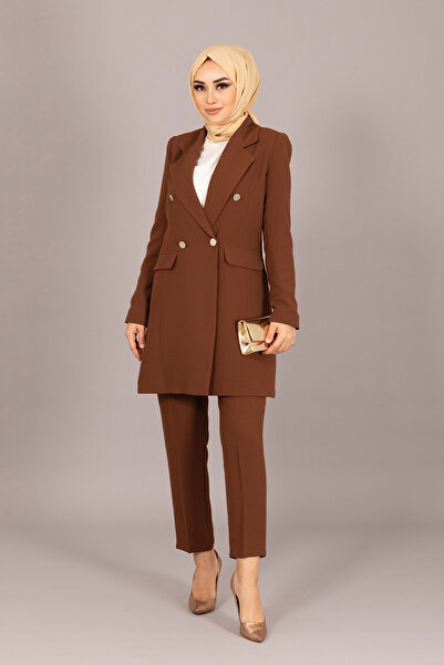 Stilife Blazer Ceketli İkili Kahve Takım