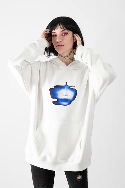 Bak Moda Illusion Face Printed Oversize Unisex White Hoodie