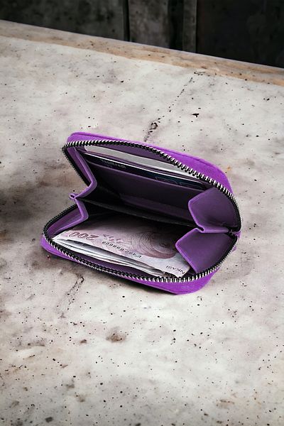 HAMILTON Original Women's Purple Wallet with Card Holder and Coin Compartment Zippered Soft Leather Stylish Mini Card Holder