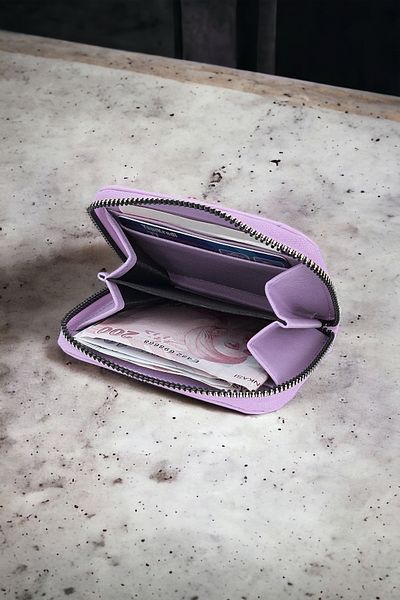 HAMILTON Original Women's Card Holder Lilac Wallet with Coin Compartment Zippered Soft Leather Stylish Mini Card Holder