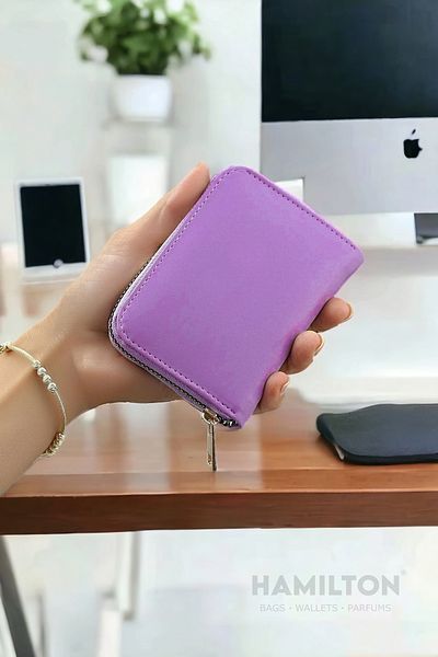 HAMILTON Original Women's Purple Wallet with Card Holder and Coin Compartment Zippered Soft Leather Stylish Mini Card Holder