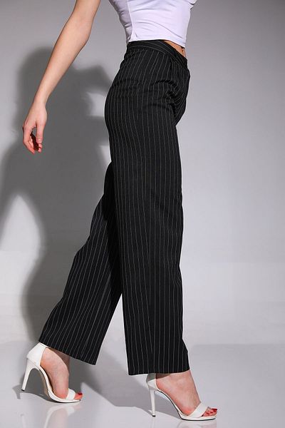 GÜLSELİ Black Women's Striped Palazzo Style Trousers