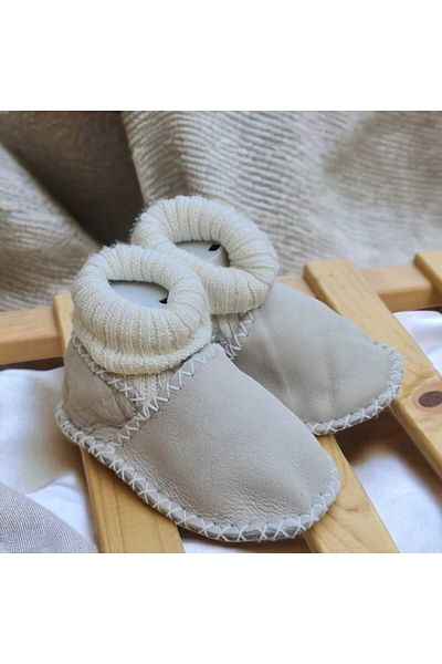 BEBEĞİME ÇORAP Organic Leather Baby Booties - Baby Home Shoes with Ankle Socks