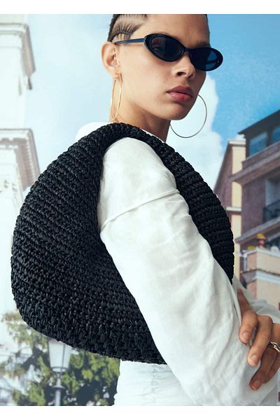 MANGO Woman Kulatá taška z přírodního vlákna