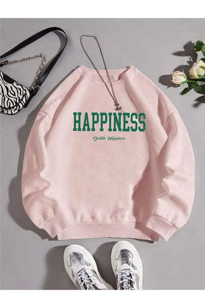 WNWGKN Γυναικείο φούτερ με στάμπα Oversize Happiness