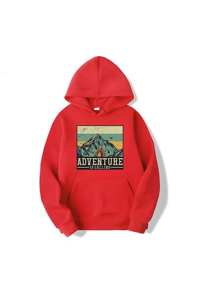 MAGORS SVART WEAR Суичър с дълъг ръкав и щампа с планински приключения и качулка