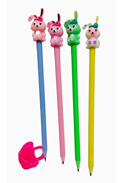 sevgi kırtasiye Şeker Tavşan Figürlü Başlıklı Kurşun Kalem Seti 4 Lü Set Üç P...