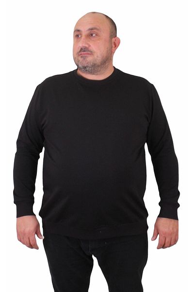 MocGrande Plus Size Crew Neck Classic Sweat 23216 ΜΑΥΡΟ